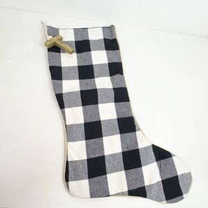 New Without Tags Christmas Stocking Black Plaid with Gold Tone Wooden Letter T